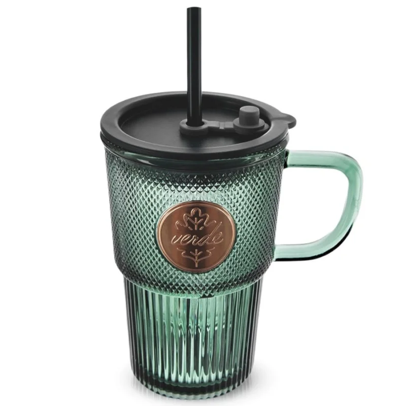 Kubek szklany z pokrywką i słomką VERDE 450 ml Darmowy zwrot
