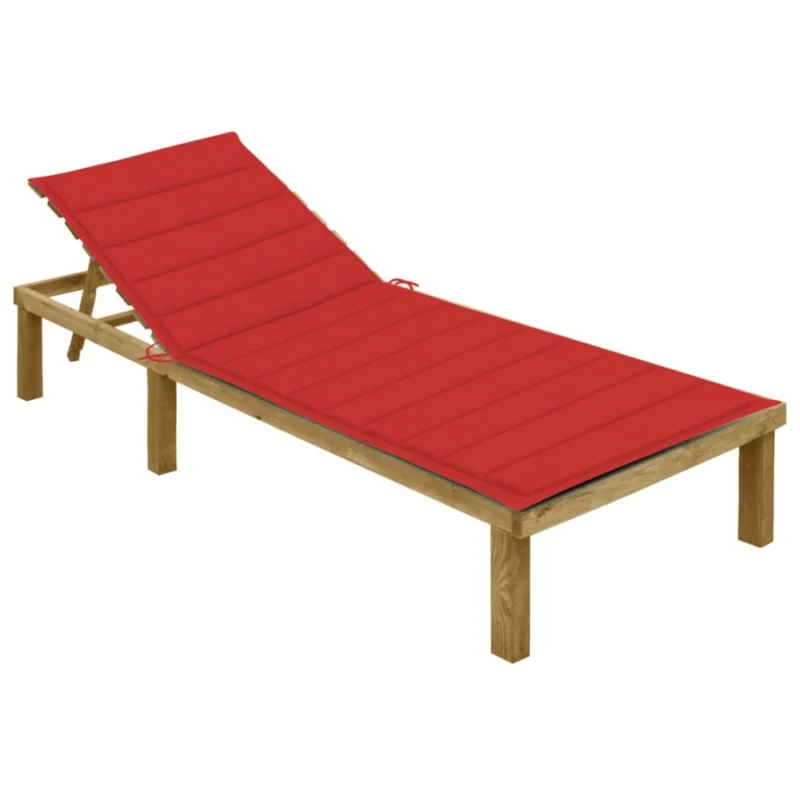 Oferta Leżak z czerwoną poduszką, impregnowane drewno sosnowe