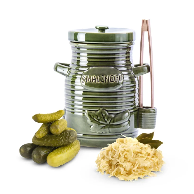 Oferta limitowana Beczka do kiszenia kapusty i ogórków ceramiczna z pokrywką SMACZNEGO ZIELONA 3,5 l