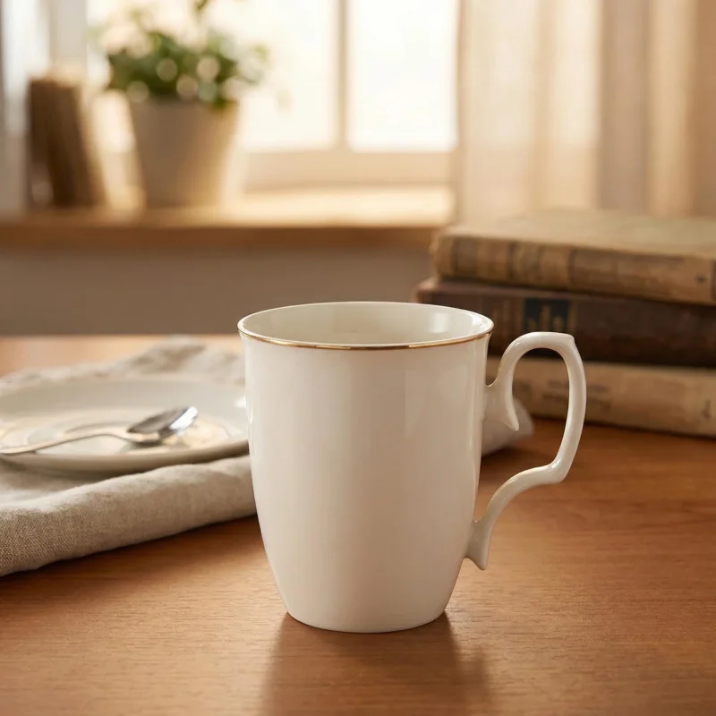 Kubek porcelanowy MARIAPAULA KLASYKA ECRU ZŁOTA LINIA 360 ml Ostatnie sztuki