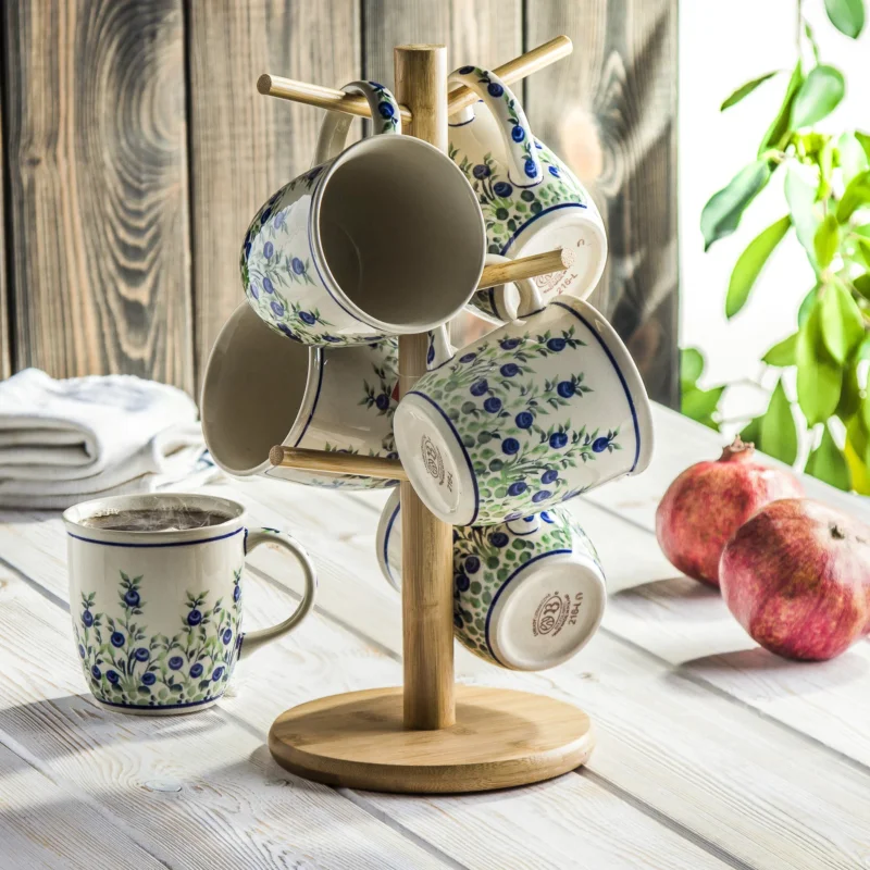 Darmowy zwrot Zestaw kubków ze stojakiem 6 szt. - wzór D-1208 (Jagoda) - Zakłady Ceramiczne w Bolesławcu