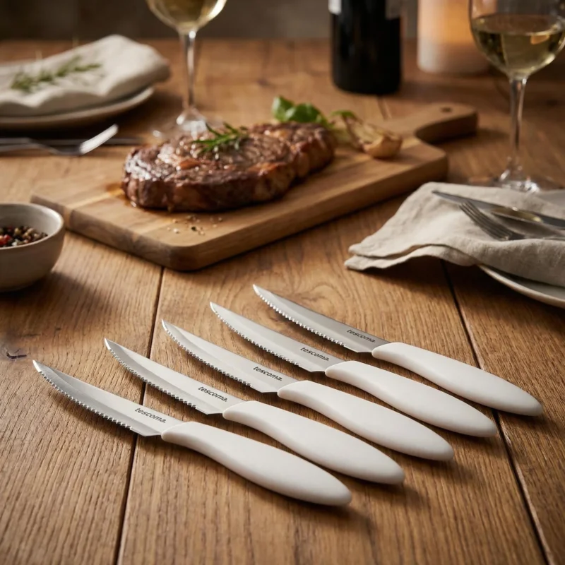 Nowość TESCOMA Presto Steel 12 cm 6 szt. białe - noże do steków ze stali nierdzewnej