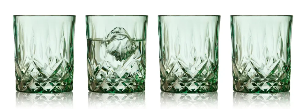 LYNGBY GLAS SORRENTO 4 szt. 320 ml - karbowane szklanki do whisky ze szkła kryształowego zielone Cena promocyjna