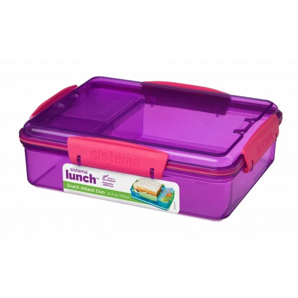 Wyjątkowa oferta SISTEMA Snack Attack Duo 0,975 l fioletowy - lunch box / śniadaniówka plastikowa trzykomorowa
