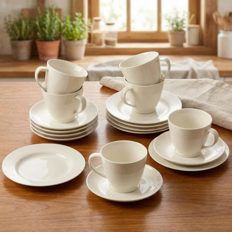 Zestaw kawowy porcelanowy MARIAPAULA NOVA ECRU kremowy 18 el. Kup online