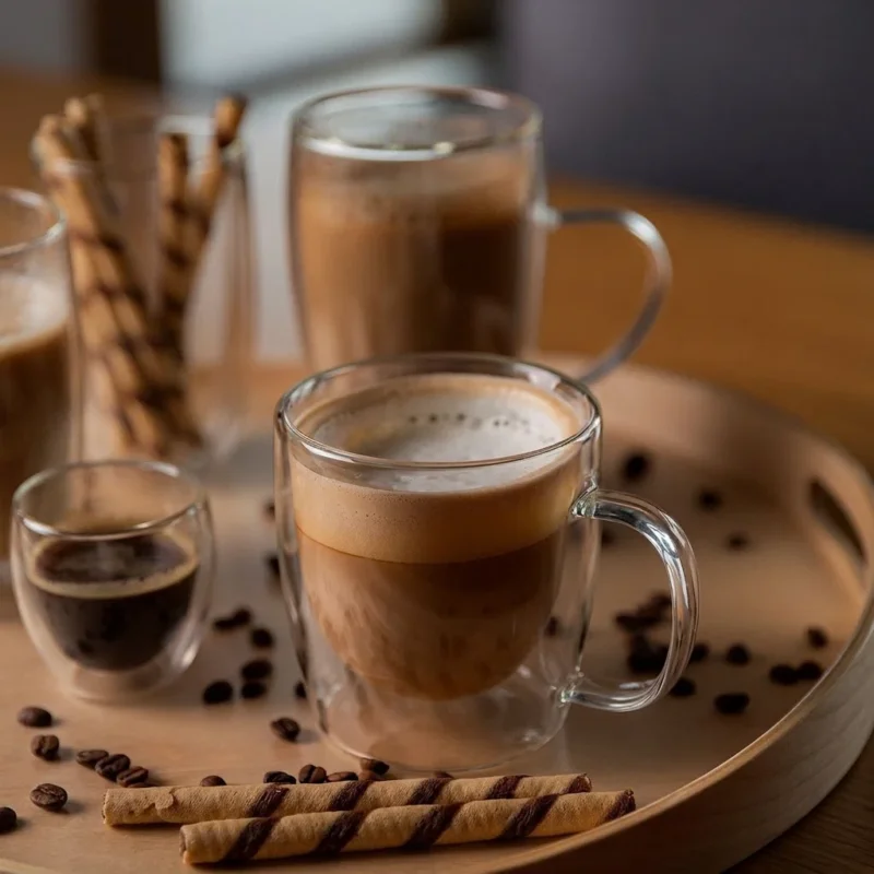 Nie przegap Szklanki do latte termiczne z podwójnymi ściankami szklane FLORINA MALACHIT 400 ml 2 szt.