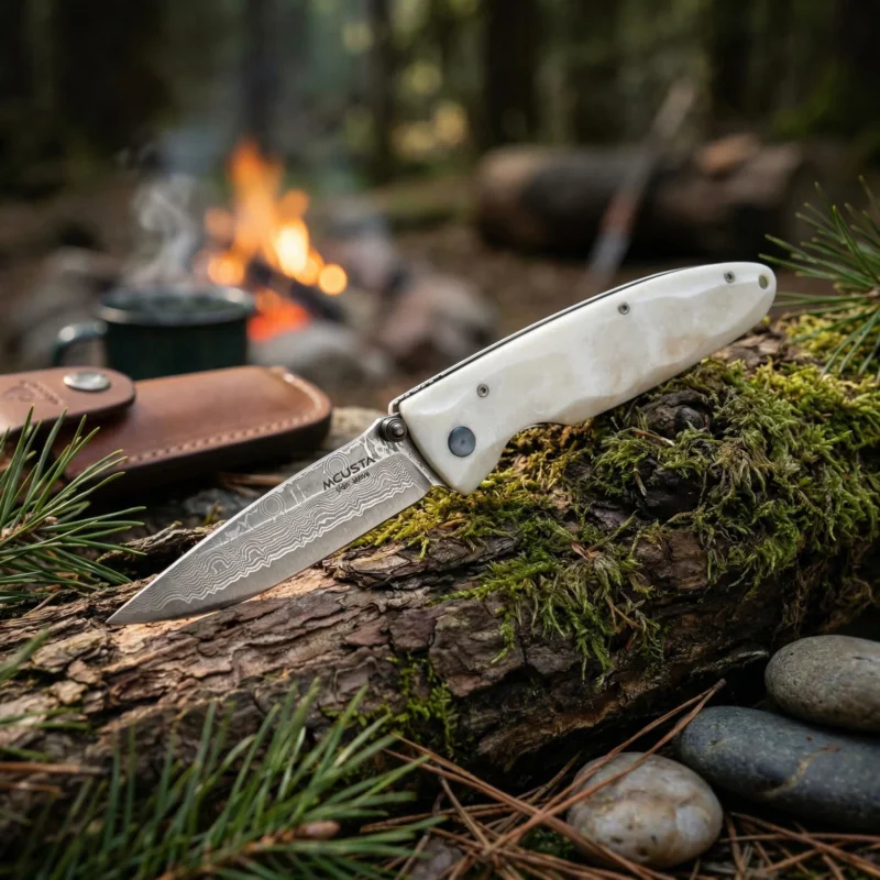 MCUSTA Classic Wave Corian Damascus 8,5 cm - japoński nóż survivalowy składany ze stali damasceńskiej Tylko dziś