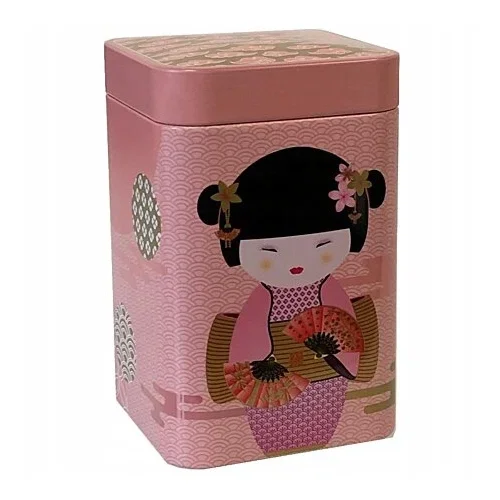 Wysoka jakość EIGENART NEW LITTLE GEISHA 100 g - kwadratowa puszka na herbatę z blachy stalowej z motywem gejszy różowa