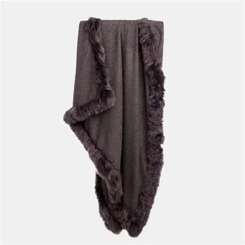 Hit sprzedaży KOC Z WEŁNY ALPAKI FUR TRIM THROW CHARCOAL | ALPAKA