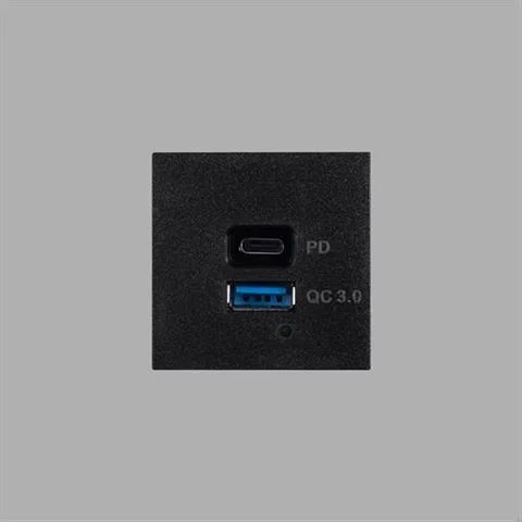 Niska cena EU MODUŁ EURO USB A+C ŁADOWARKA QUICKCHARGE BLACK | BUSTER + PUNCH